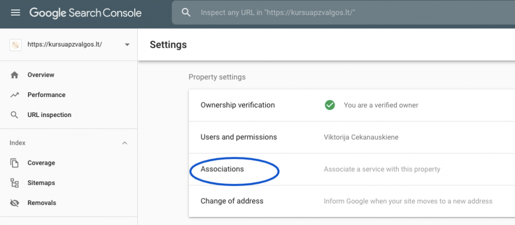 search console sujungimas