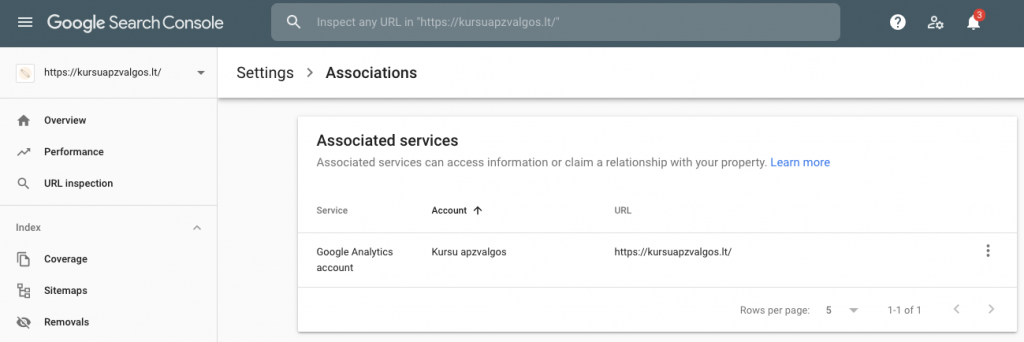 search console sujungimas